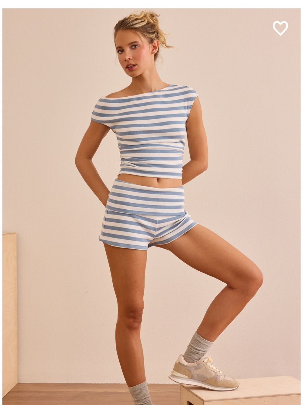 AS Revival striped fold over short and off shoulder top set